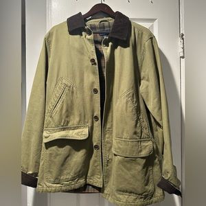 Land’s End- medium green jacket/semi trench coat with brown corduroy collar